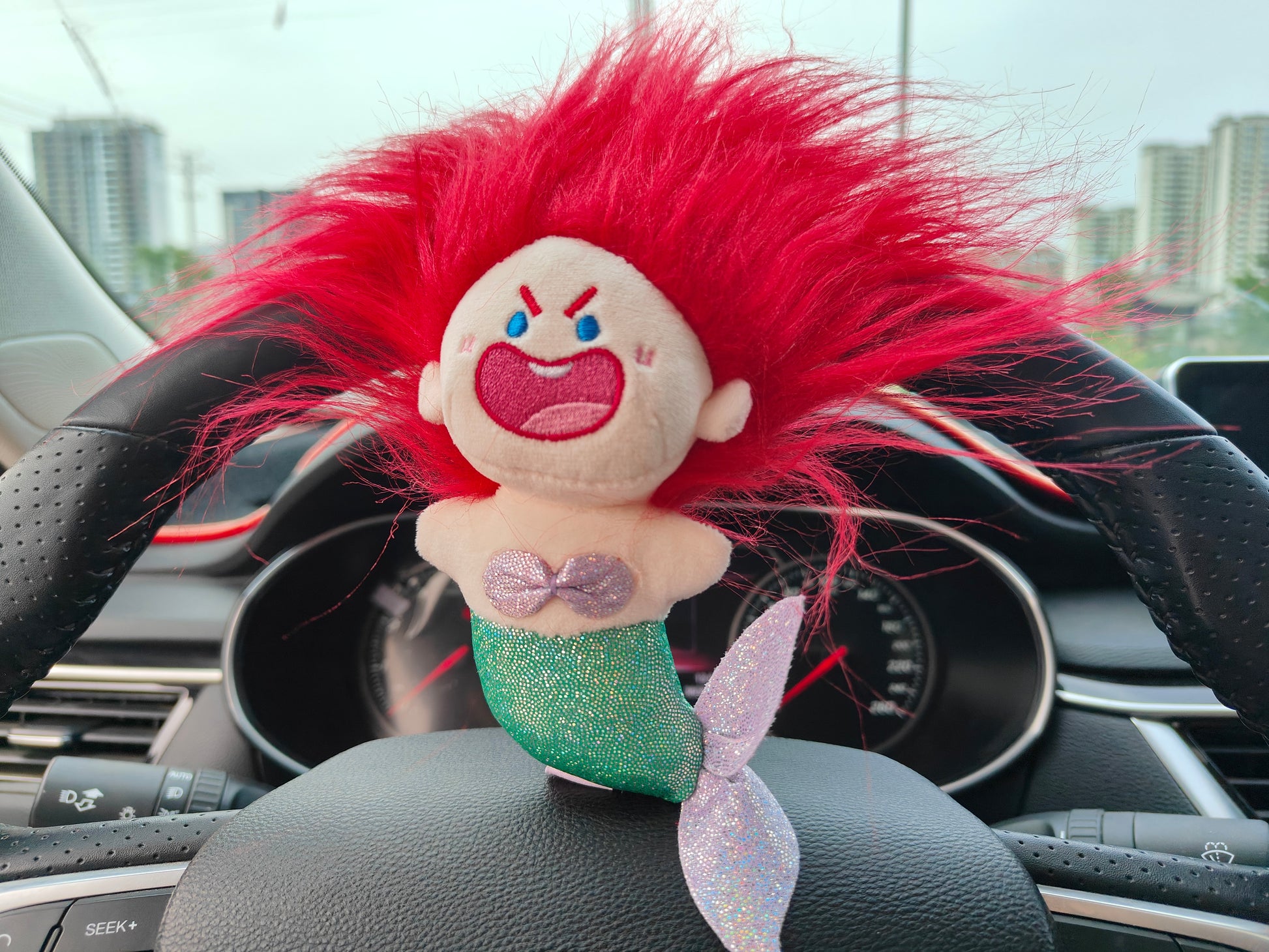 Red-Haired Mermaid Car Air Vent Doll - Flowing Hair & 3D Fins Decor