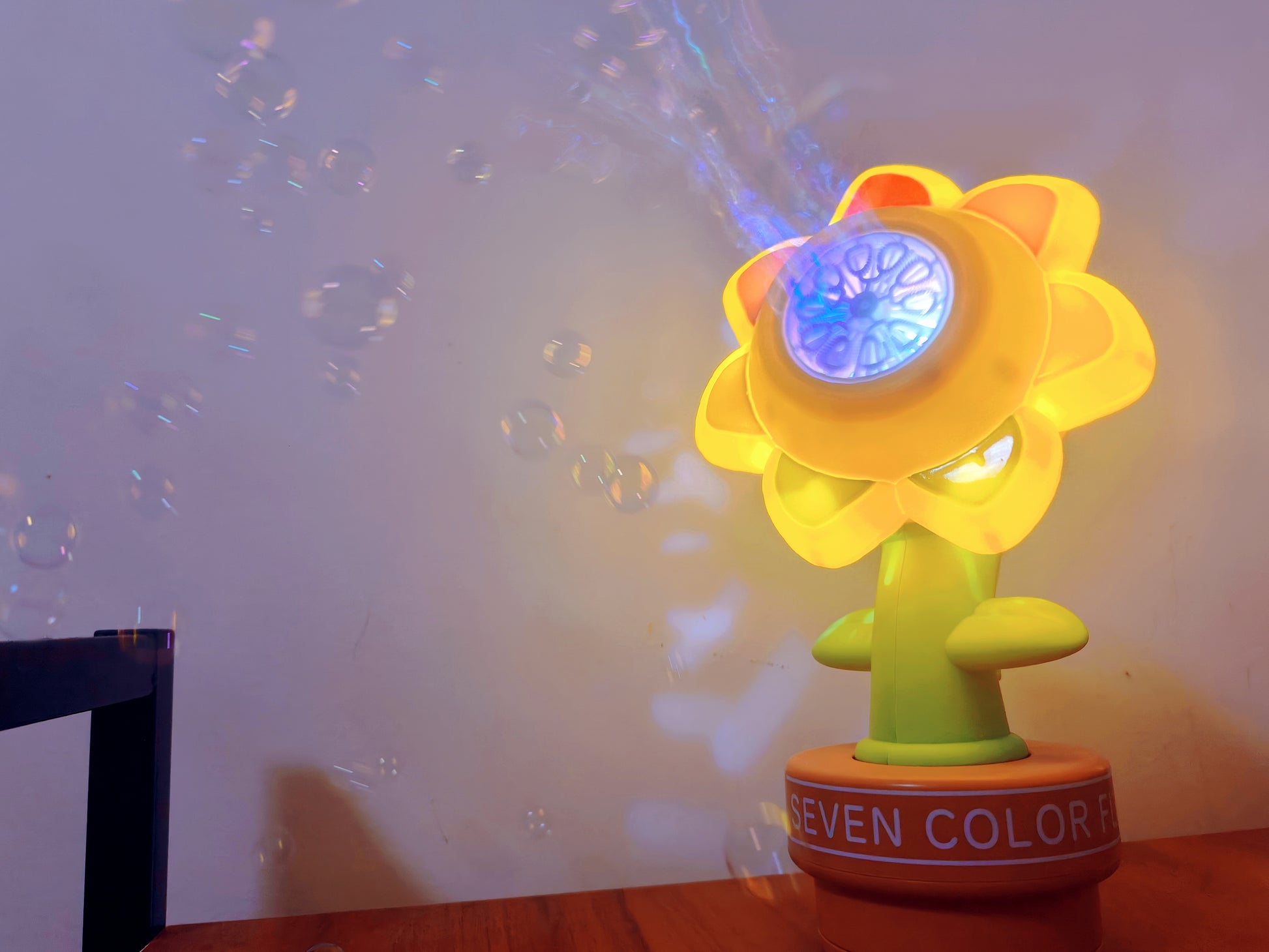 Solar Dancing Bubble Blower - LED Light Up & Remote Control Flower Bubble Machine