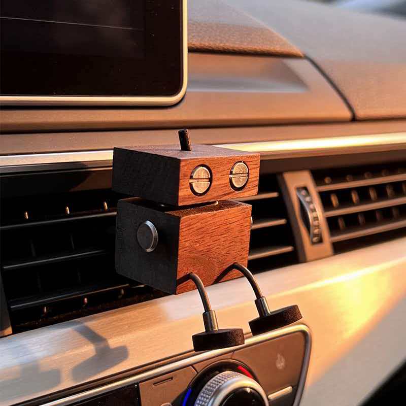 Wooden Robot Car Air Vent Diffuser – Cute Shaking Leg Dashboard Decor