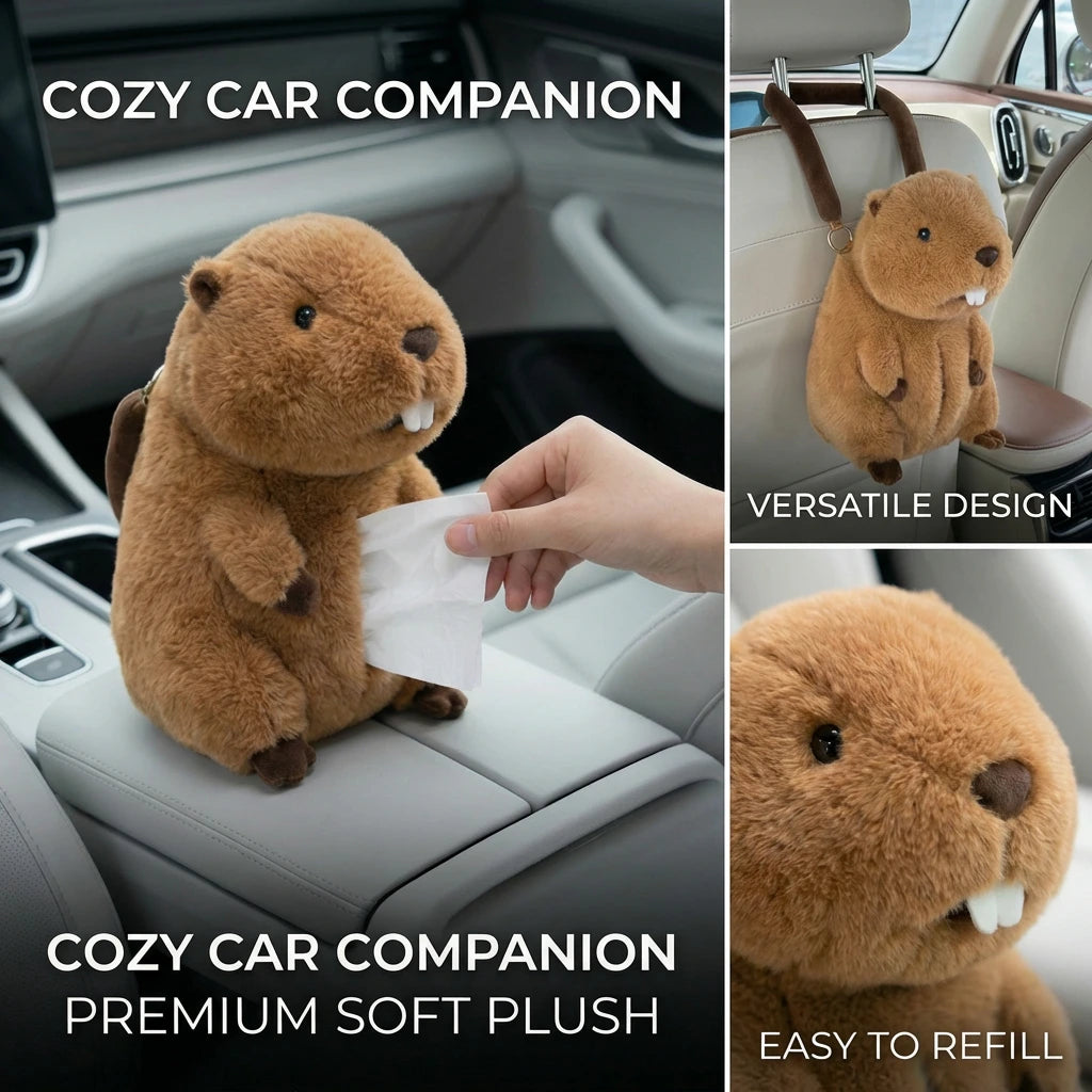 Cute Animal Car Tissue Holder – Plush Hanging Organizer