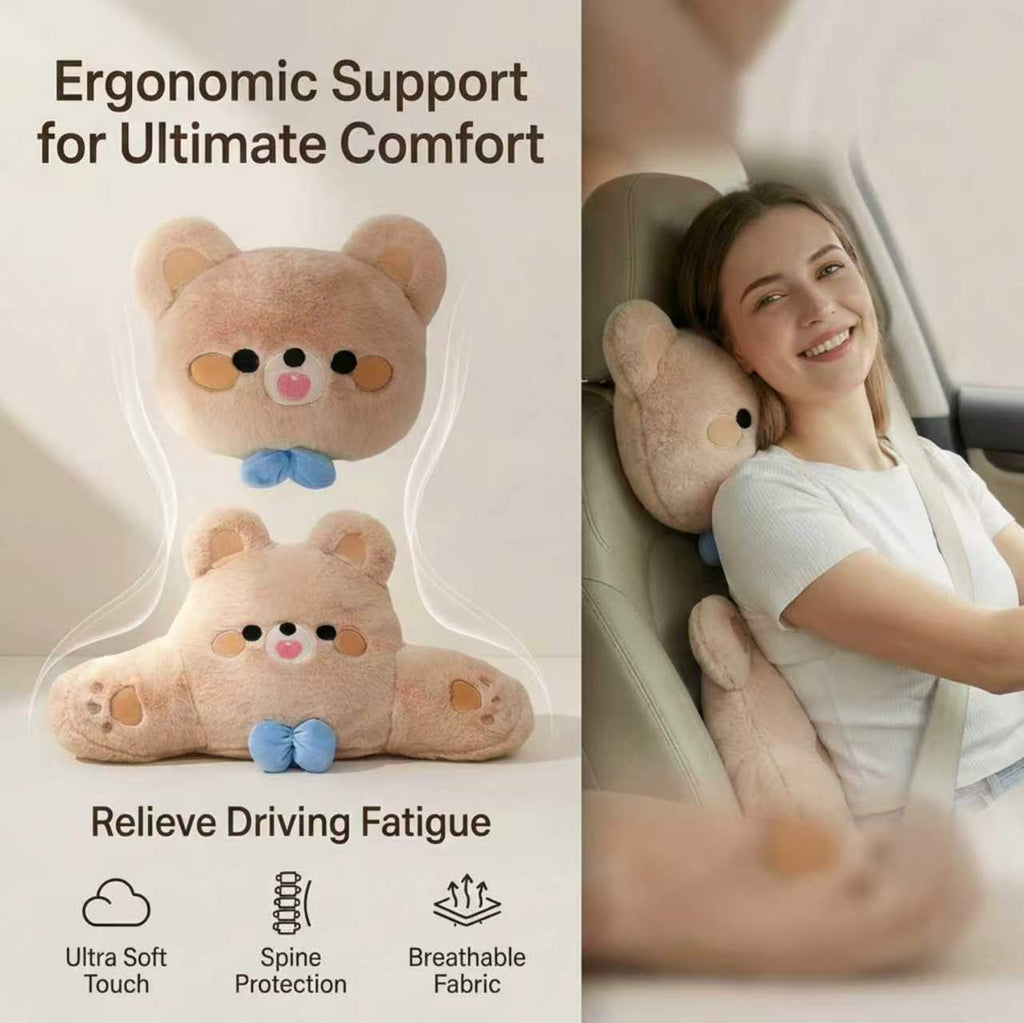Cozy Bear Car Cushion Set – Cute & Ergonomic Comfort
