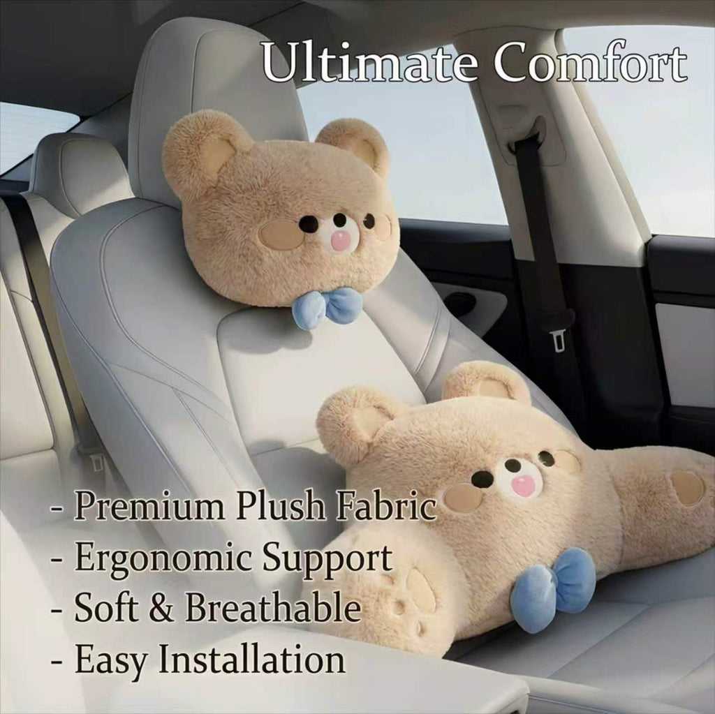 Cozy Bear Car Cushion Set – Cute & Ergonomic Comfort