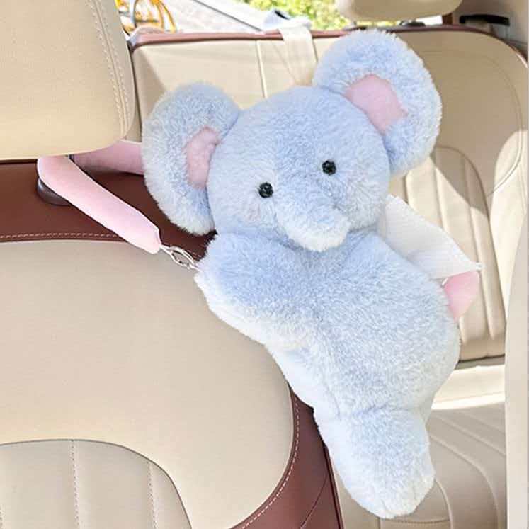 Cute Animal Car Tissue Holder – Plush Hanging Organizer