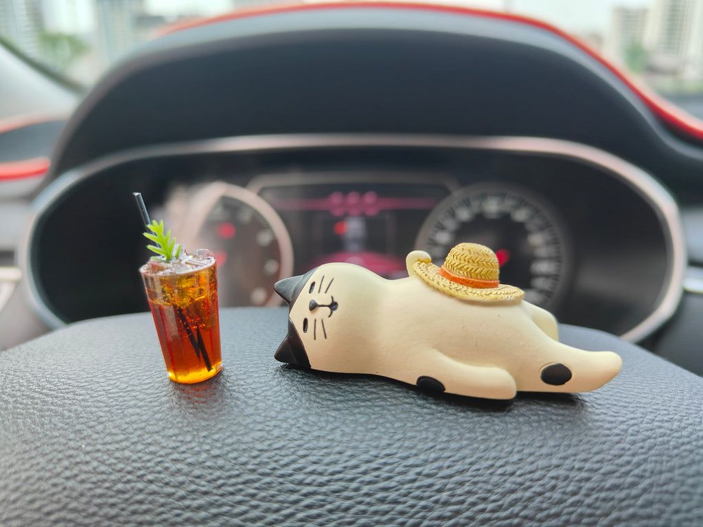 3D Cat with Coffee Cup Car Sticker - Adorable Dashboard Decor with Strong Adhesive