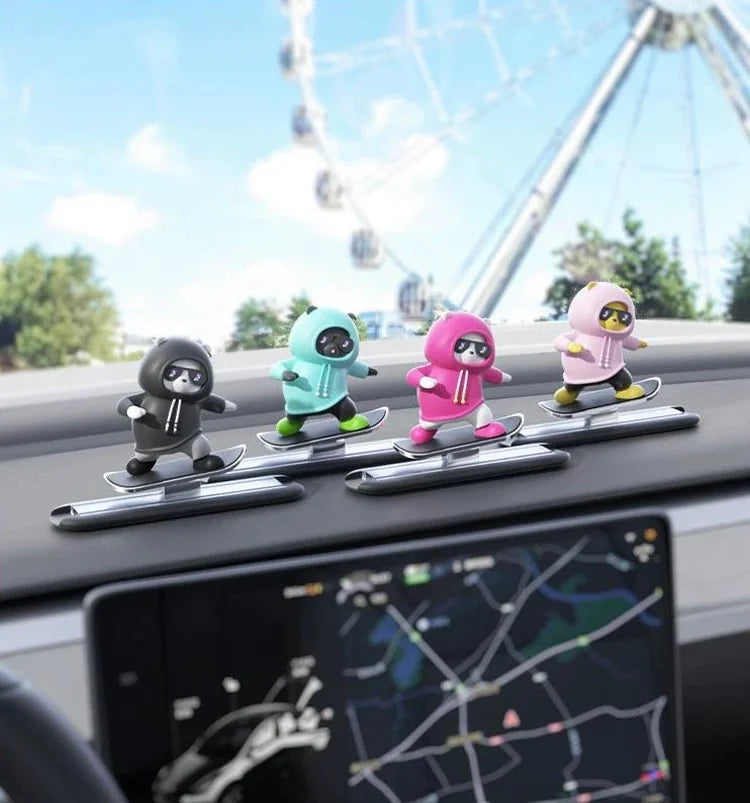 Cute Panda Dashboard Toy – Mini Skateboard Car Decoration