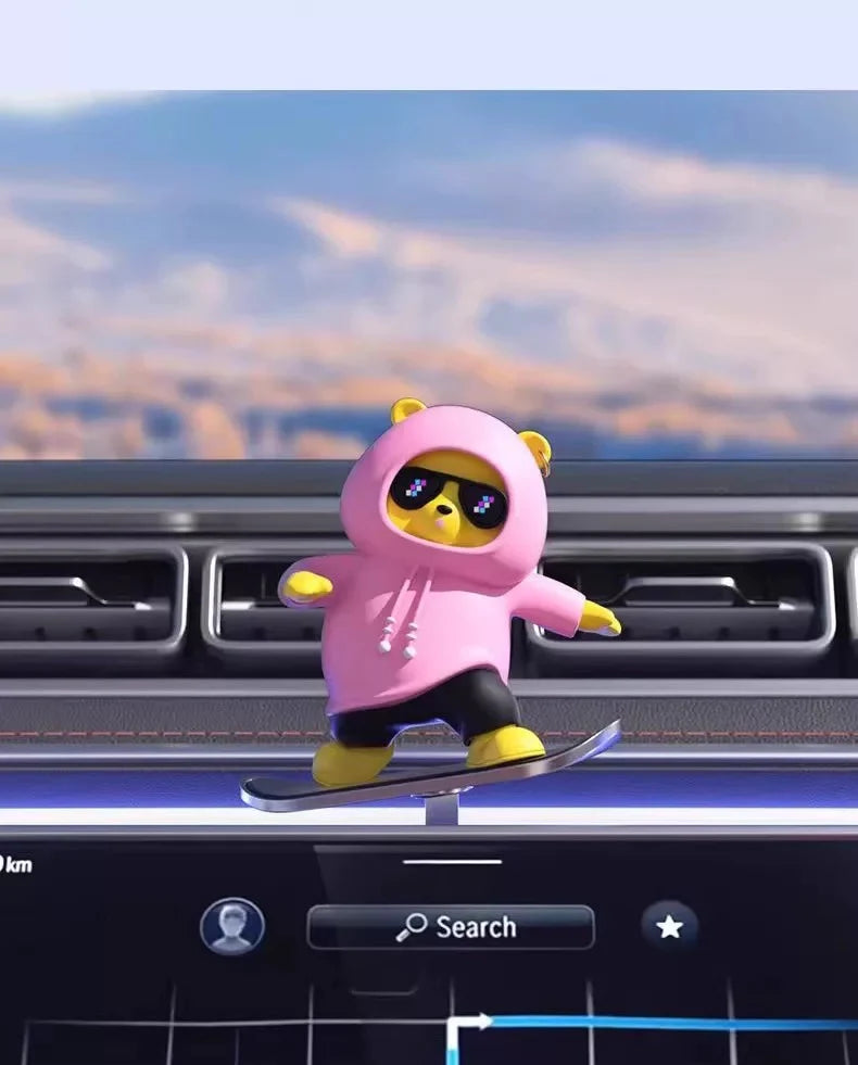 Cute Panda Dashboard Toy – Mini Skateboard Car Decoration