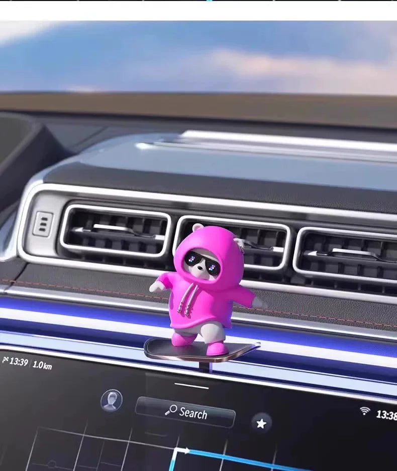 Cute Panda Dashboard Toy – Mini Skateboard Car Decoration