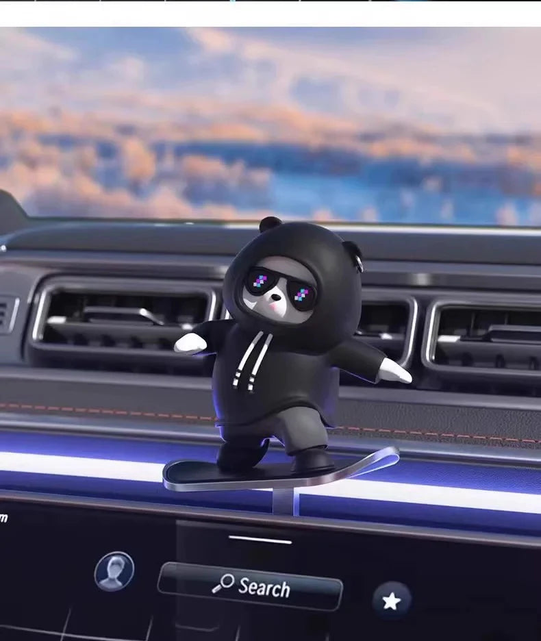 Cute Panda Dashboard Toy – Mini Skateboard Car Decoration