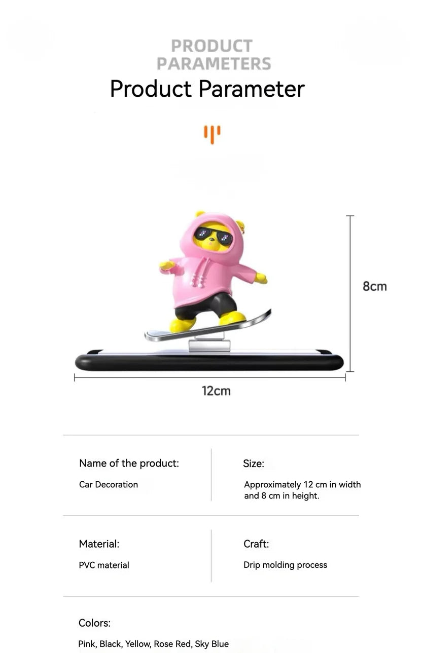 Cute Panda Dashboard Toy – Mini Skateboard Car Decoration
