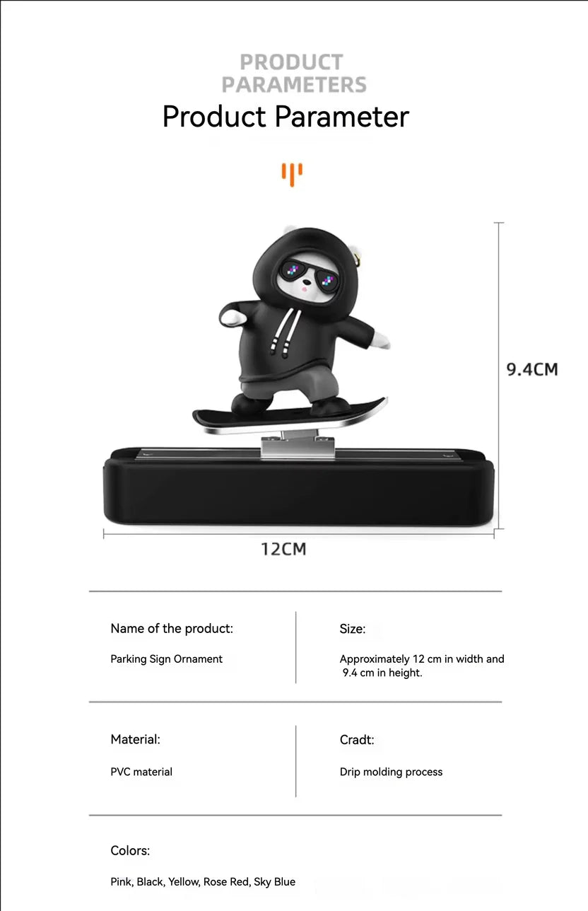 Cute Panda Dashboard Toy – Mini Skateboard Car Decoration