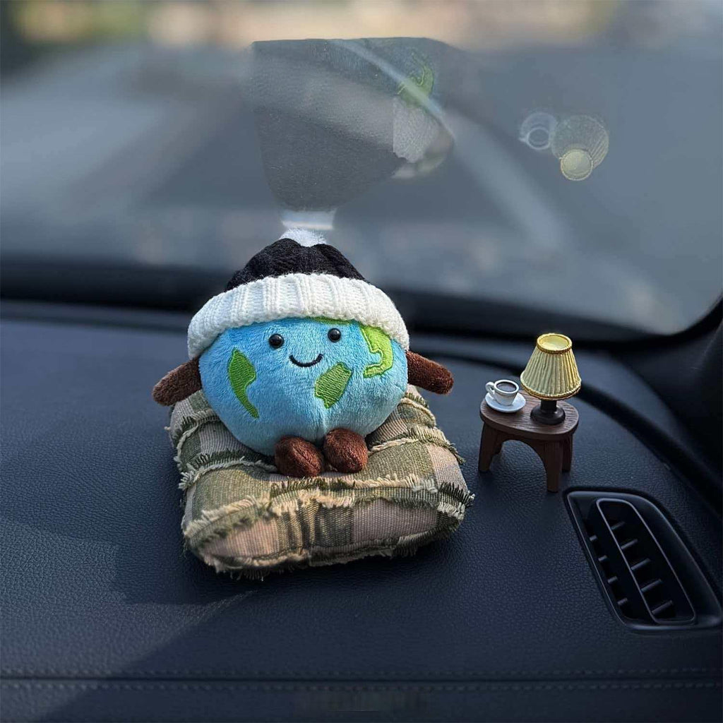 Cozy Plush Car Dashboard Decor – Cute Bear & Earth Companion