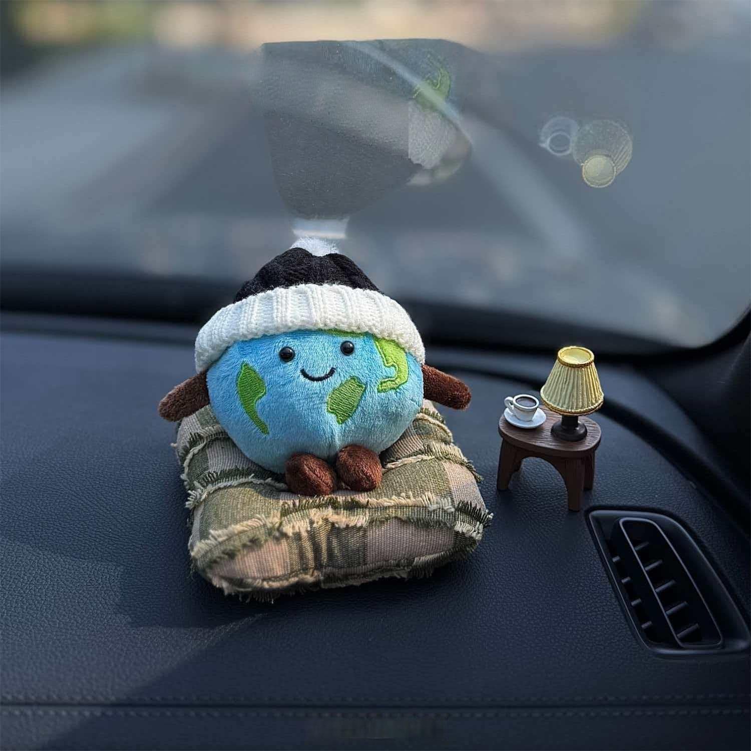 Cozy Plush Car Dashboard Decor – Cute Bear & Earth Companion