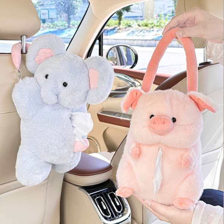 Cute Animal Car Tissue Holder – Plush Hanging Organizer