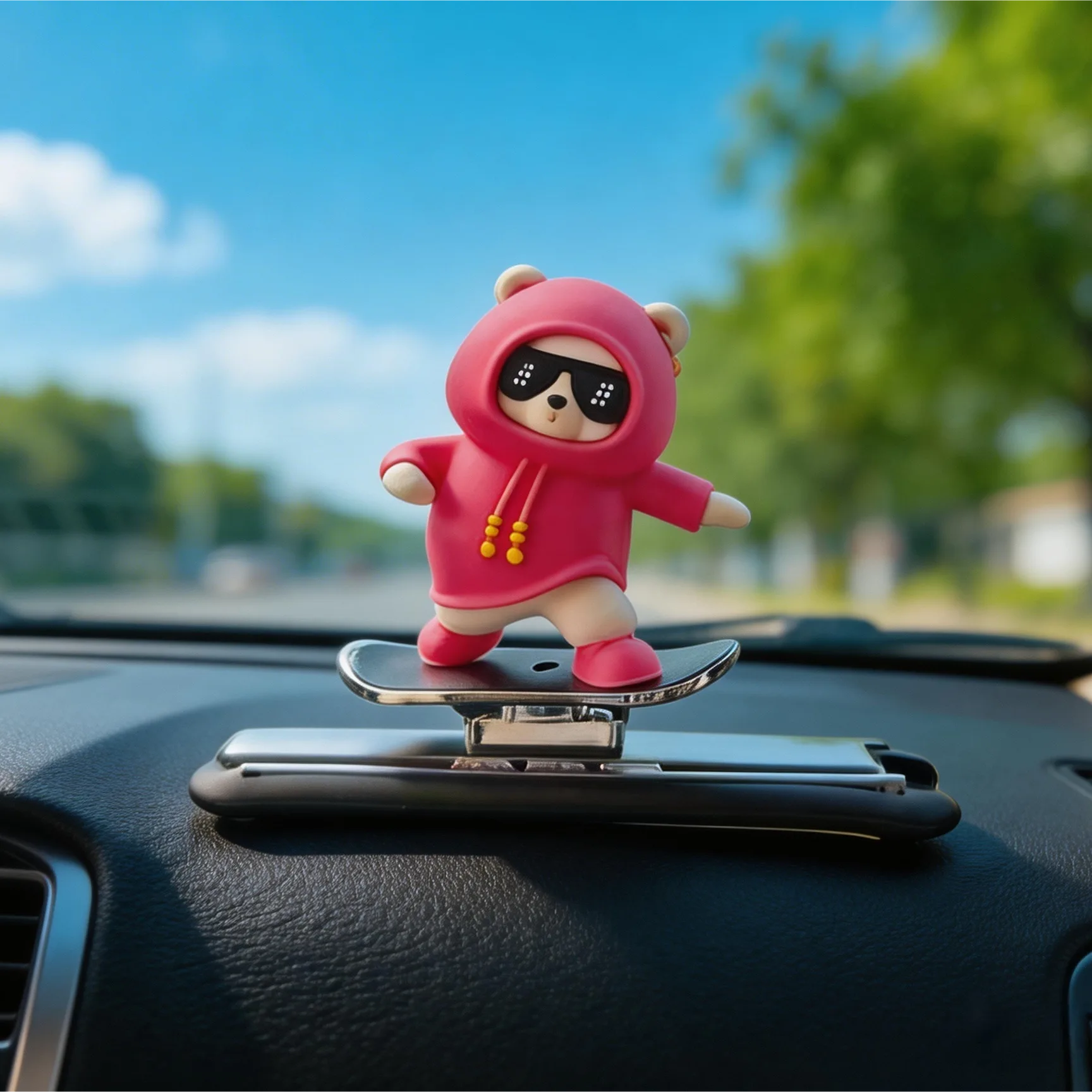 Cute Panda Dashboard Toy – Mini Skateboard Car Decoration
